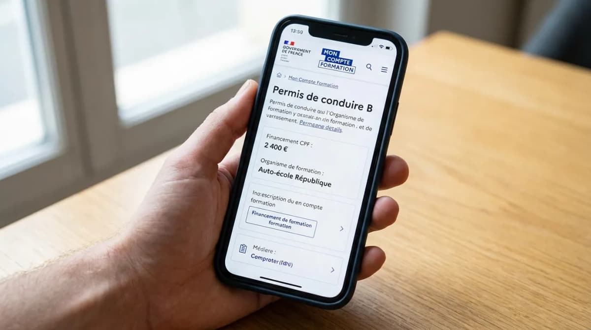 Écran de l'application Mon Compte Formation avec un dossier permis de conduire