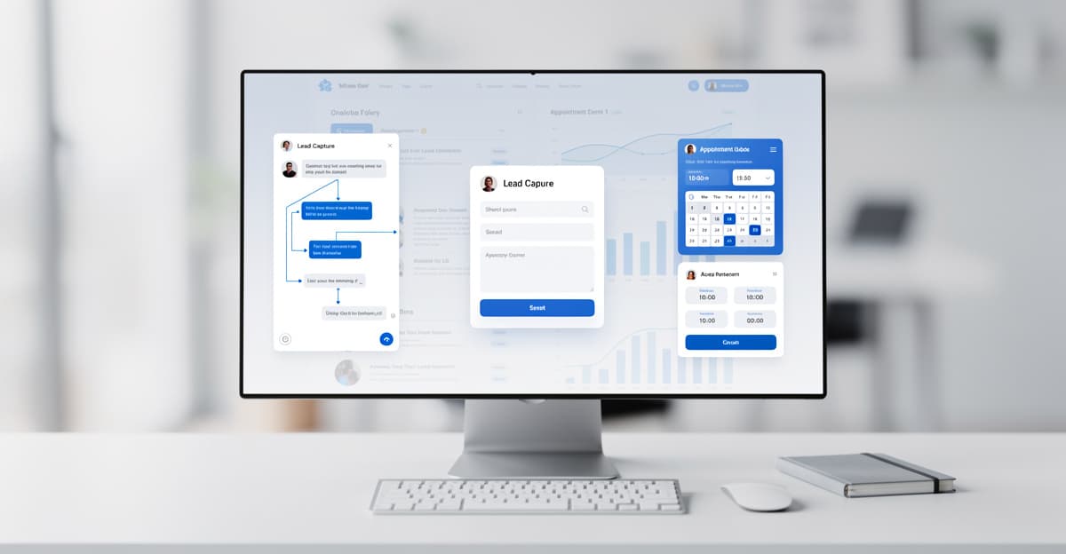 Illustration d’un chatbot gratuit sur un tableau de bord web pour générer des leads