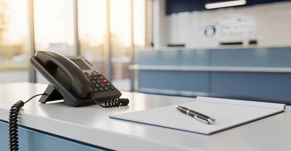 Bureau d'accueil d'auto-école avec téléphone professionnel pour optimiser la gestion des appels entrants auto-école