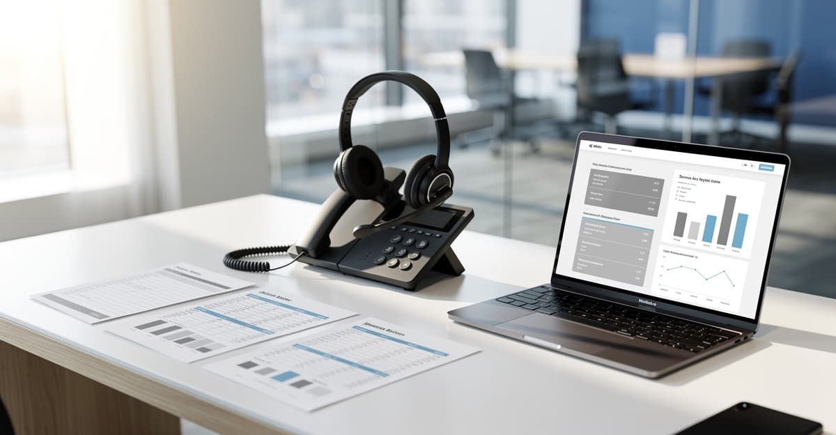 Bureau moderne avec téléphone, casque et comparatif de tarifs de permanence téléphonique